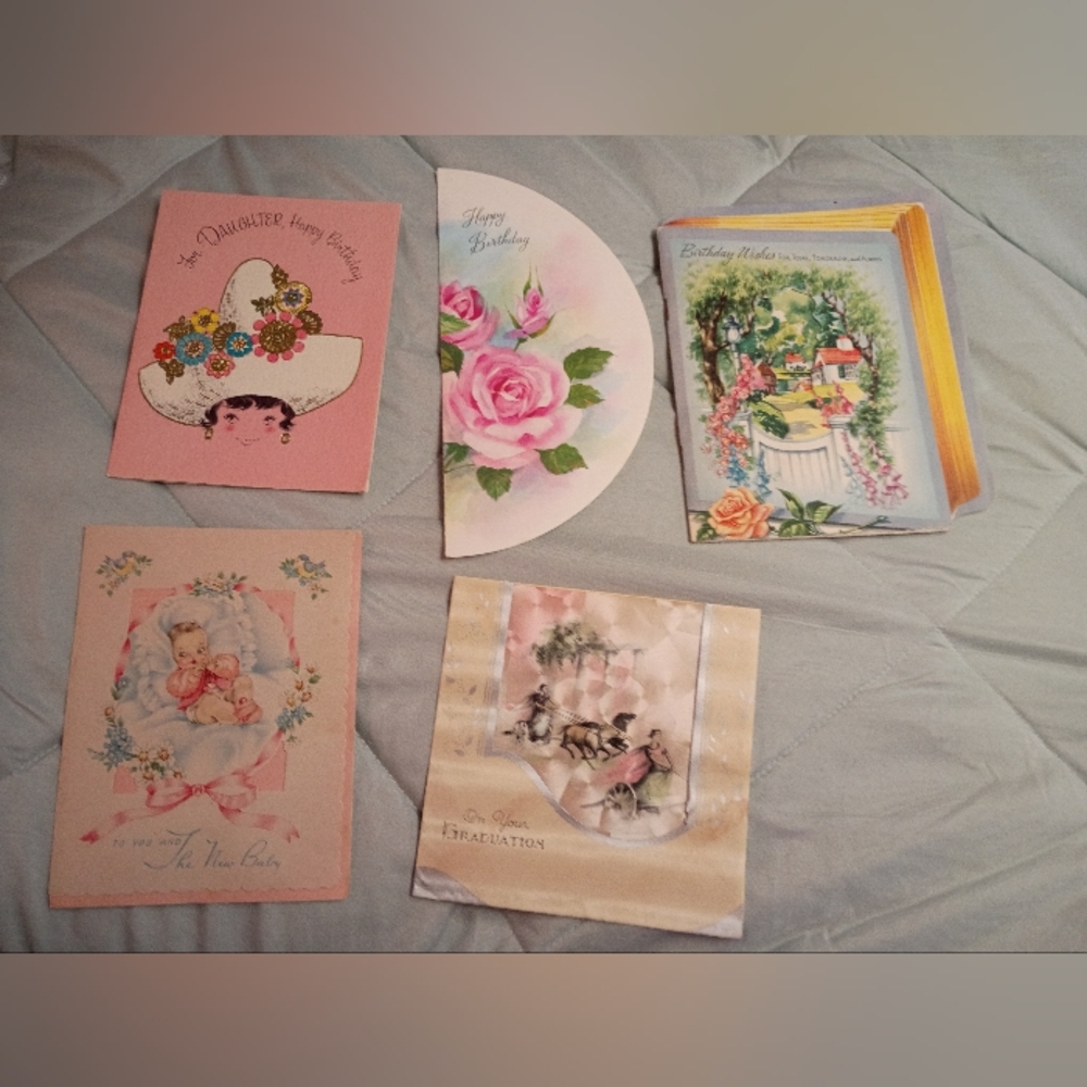 Hand picked 1940-1960 Vintage Assorted Greeting Cards For Girls Pink Floral